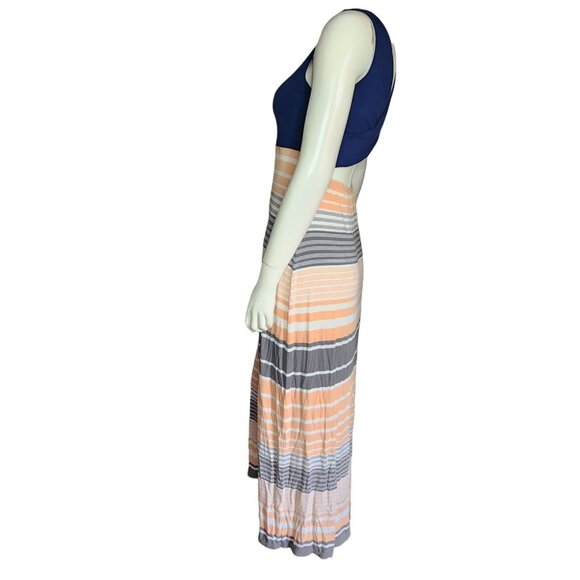 MARKET & SPRUCE Stitch Fix Blue Peach Striped Crossback Maxi Dress Womens MP - Picture 2 of 7